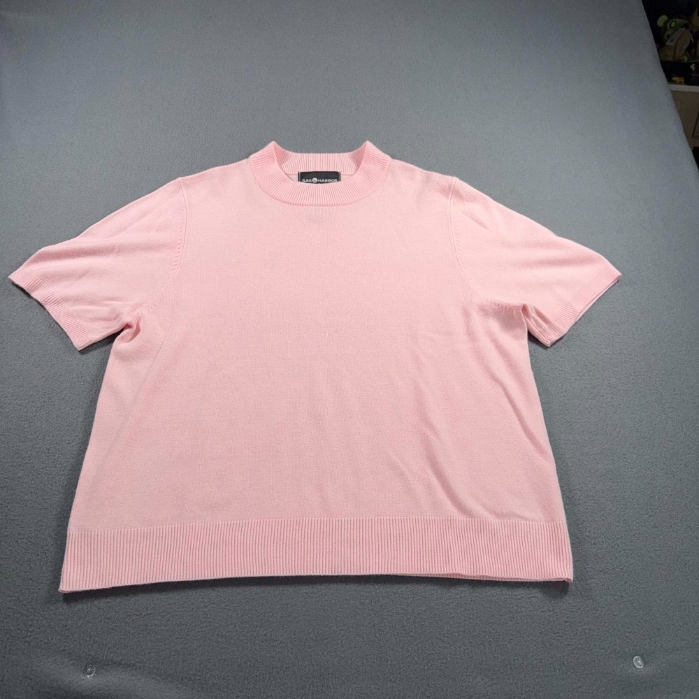Sag Harbor Womens XL Pastel Pink Short Sleeve Sweater Knit Crew Neck Top